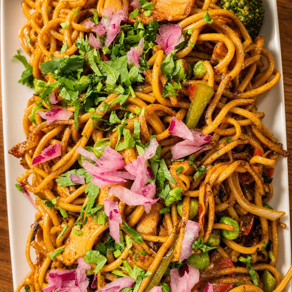 Chowmein/noodles (hakka) chicken.