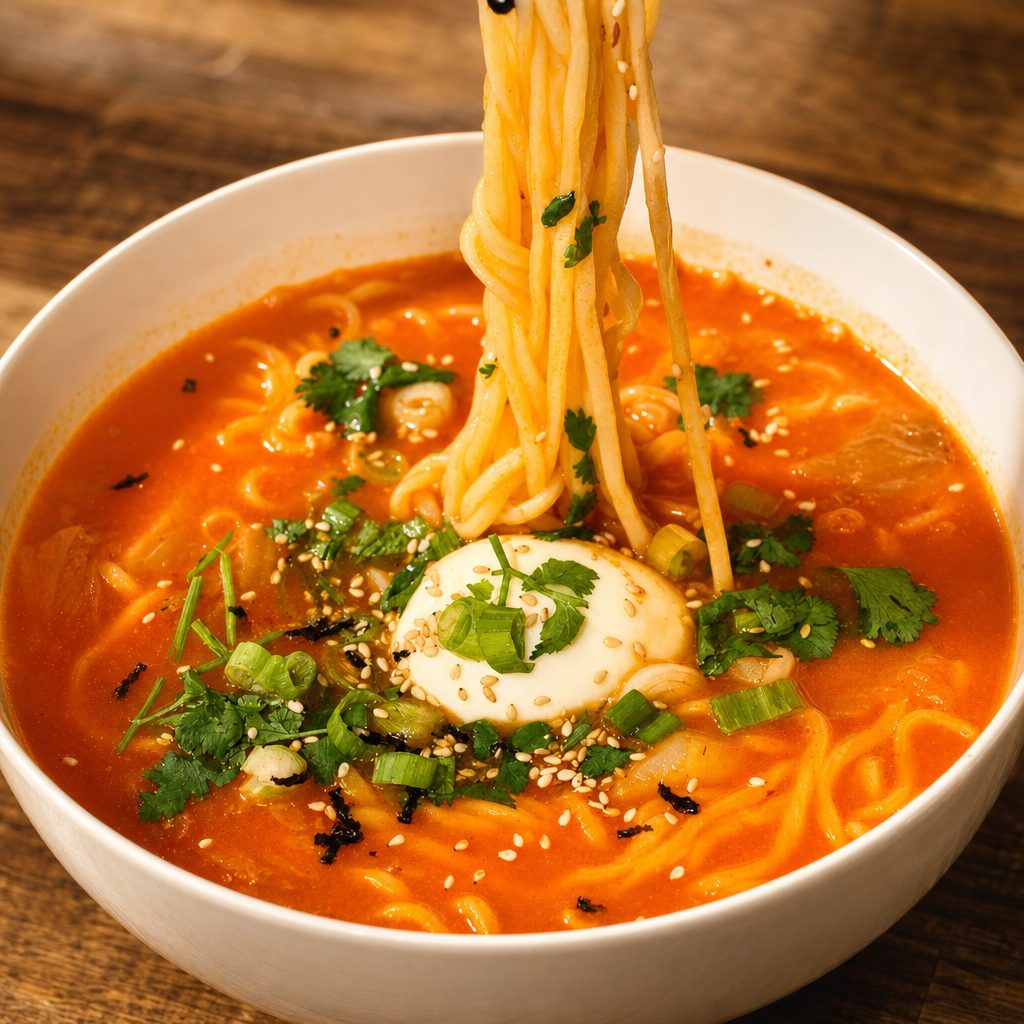 Kimchi noodle soup.